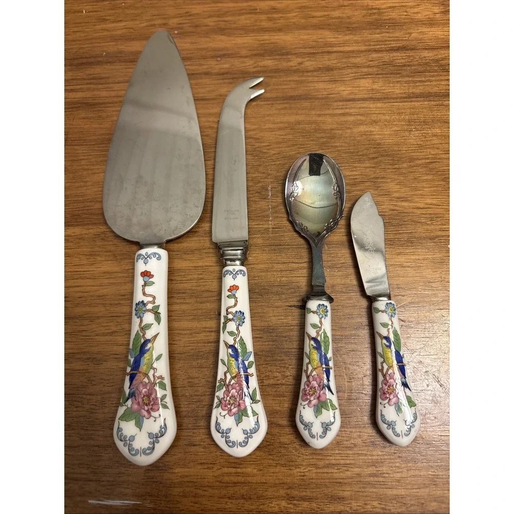 Vintage‎ Aynsley Pembroke Bird Design Cheese Serving Utensils - Set Of 4